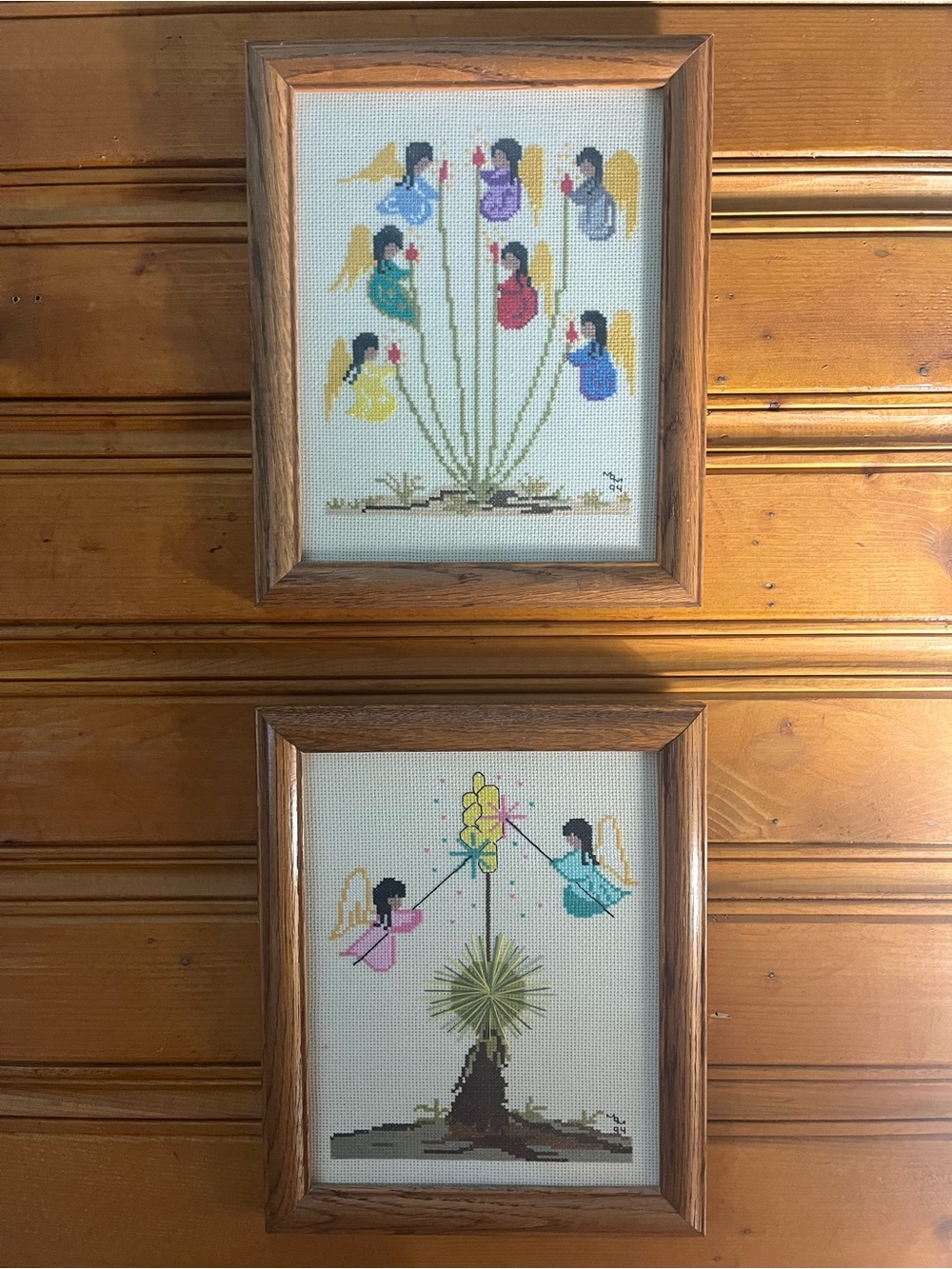 Vintage Ted DeGrazia “The Lord’s Candle” & “Angel Ocotillo” Needlework Pair